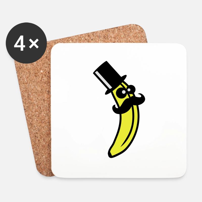 Sir Mustache Banana - Untersetzer (4er-Set) - Weiß