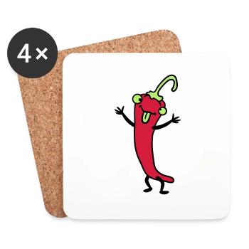 Chili Chilli Peperoni Scharf Lustig Comic - Untersetzer (4er-Set) - Weiß - Vorne