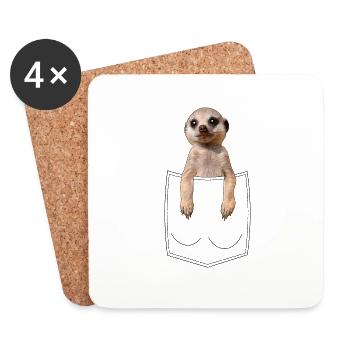 Erdmännchen Meerkat Brusttasche Pocket Bestseller - Coasters (set of 4) - white - Front