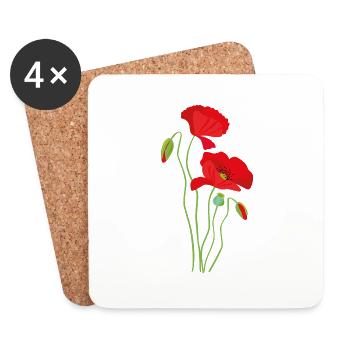 Mohn - Blumendesign - Untersetzer (4er-Set) - Weiß - Vorne