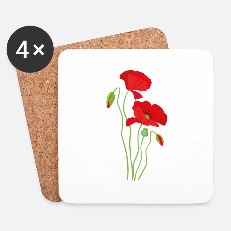 Mohn - Blumendesign - Untersetzer (4er-Set) - Weiß