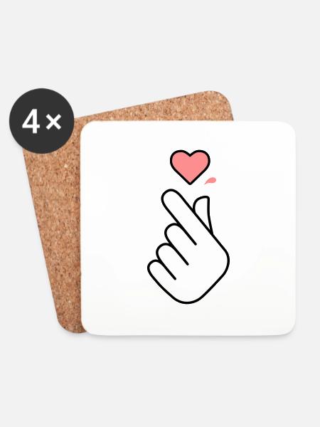 K-Pop Hand Symbol mit Herz - Untersetzer (4er-Set) - Weiß