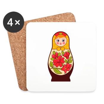 Matryochka poupée URSS cadeau Russie - Dessous de verre (lot de 4) - blanc - Devant