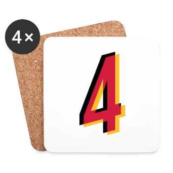4 Numéro Allemagne maillot numéro noir or rouge - Dessous de verre (lot de 4) - blanc - Devant