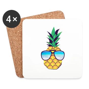 Ananas mit Brille - Untersetzer (4er-Set) - Weiß - Vorne