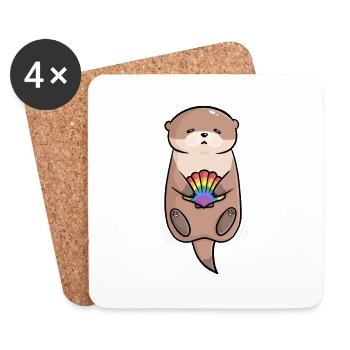 Douce louttre coquille Gay Queer drapeau drapeau LGBTQ - Dessous de verre (lot de 4) - blanc - Devant