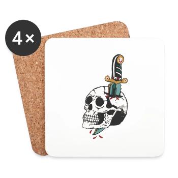 dague transperce crane tete de mort old school - Dessous de verre (lot de 4) - blanc - Devant