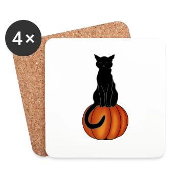 Black cat on a pumpkin - Coasters (set of 4) - white - Front