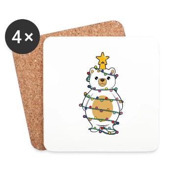 Arbre de Noël de l’ours polaire - Dessous de verre (lot de 4) - blanc - Devant