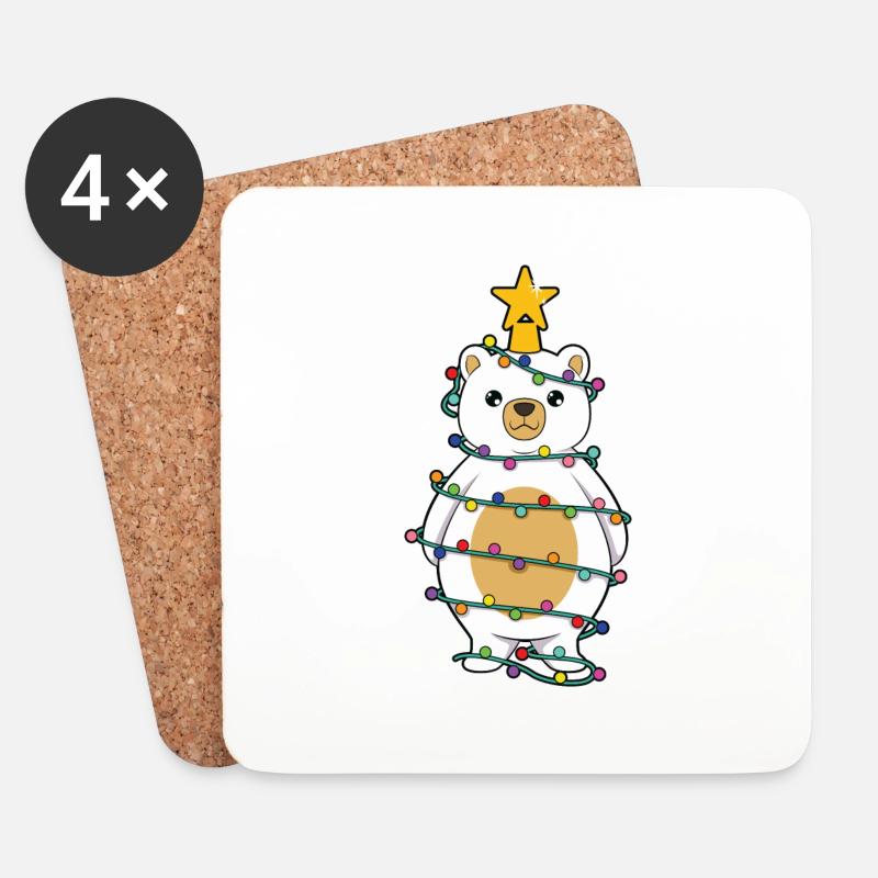 Eisbär Weihnachtsbaum - Untersetzer (4er-Set) - Weiß