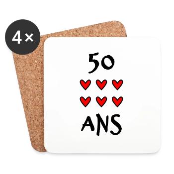 50 ANS. 50e ANNIVERSAIRE. ANNIVERSAIRE 50 ANS - Dessous de verre (lot de 4) - blanc - Devant