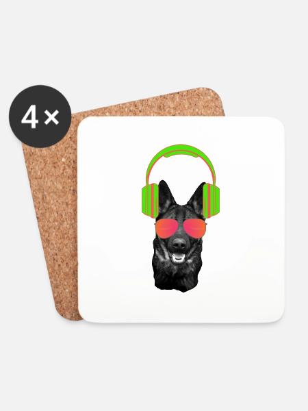 German Shepherd DJ German Shepherd Headphones - Coasters (set of 4) - white