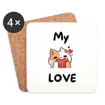 MY LOVE -show him your love - cat in love - Coasters (set of 4) - white - Front