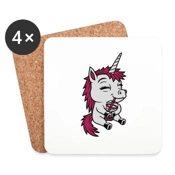 Boba Tea Drinking Unicorn - Coasters (set of 4) - white - Front