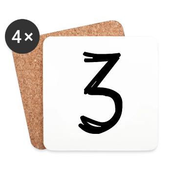 3 ANS. 3e ANNIVERSAIRE. ANNIVERSAIRE 3 ANS. TROIS - Dessous de verre (lot de 4) - blanc - Devant
