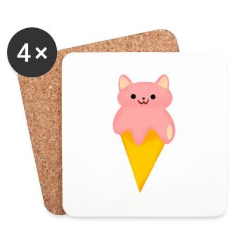 cat ice cream - Coasters (set of 4) - white - Front