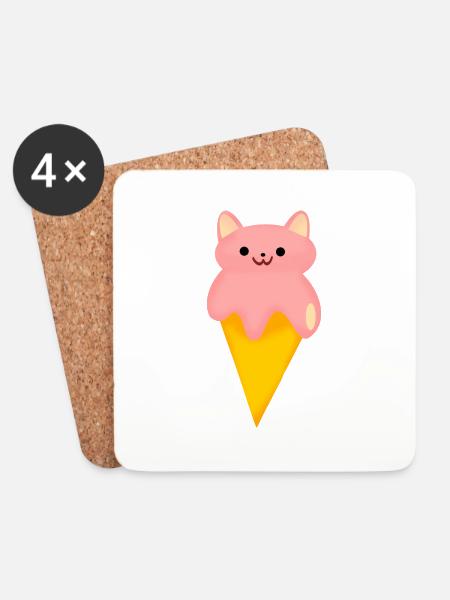 cat ice cream - Coasters (set of 4) - white