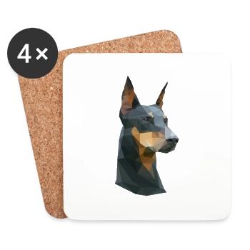 Low-Poly Dobermann - Untersetzer (4er-Set) - Weiß - Vorne