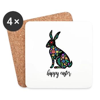 Happy Easter - Bunter Osterhase Floral - Untersetzer (4er-Set) - Weiß - Vorne