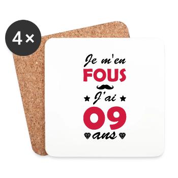 je m en fous j ai 09 ans / anniversaire 9 ans - Dessous de verre (lot de 4) - blanc - Devant