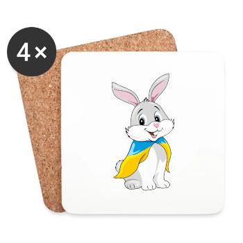 Un mignon lapin souriant porte un drapeau ukrainien - Dessous de verre (lot de 4) - blanc - Devant
