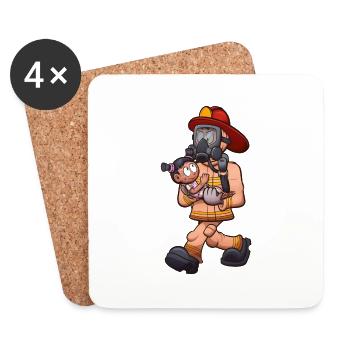 Un pompier de dessin animé sauve une petite fille - Dessous de verre (lot de 4) - blanc - Devant