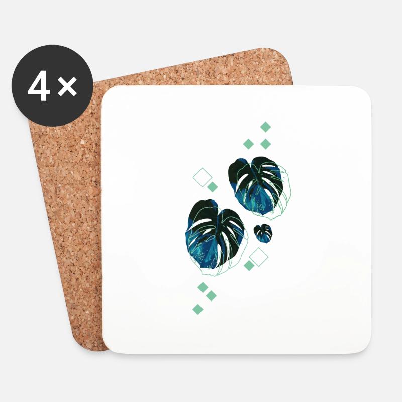 Monstera Blatt - Untersetzer (4er-Set) - Weiß