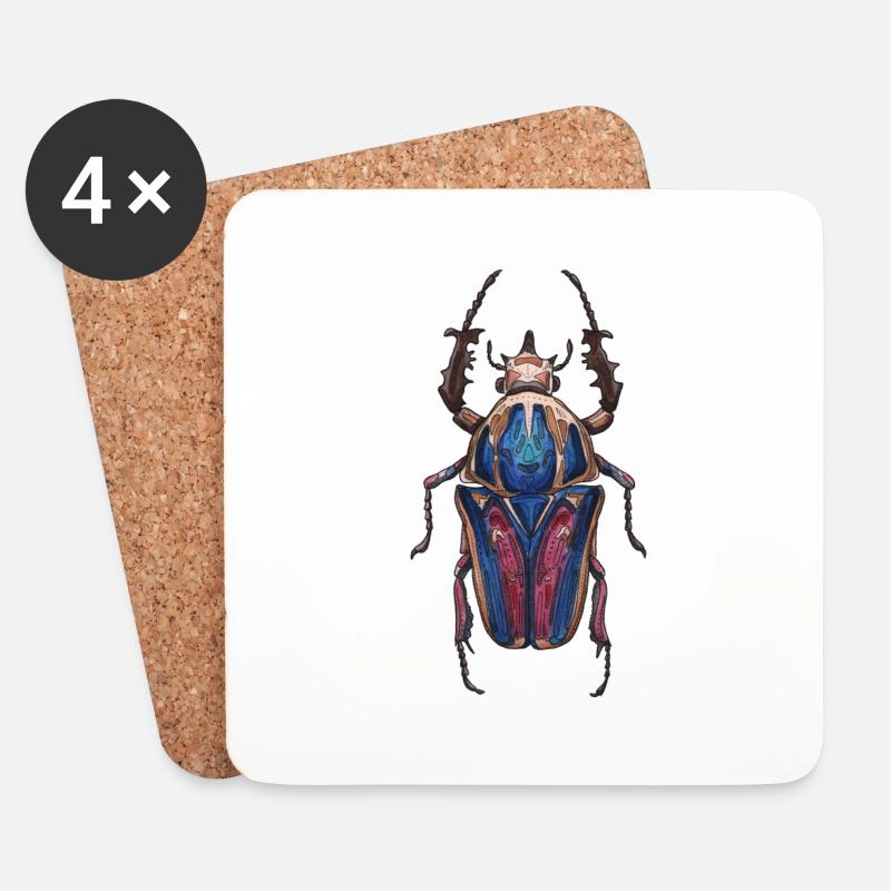 Big Beetle Stag - giant beetle deer - Coasters (set of 4) - white