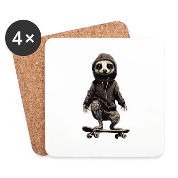 Suricate cool sur skateboard - Dessous de verre (lot de 4) - blanc - Devant