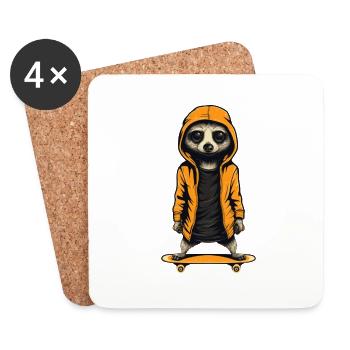 Meerkat skating on skateboard - Coasters (set of 4) - white - Front