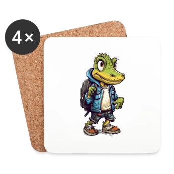 Cute Crocodile Cartoon - Untersetzer (4er-Set) - Weiß - Vorne
