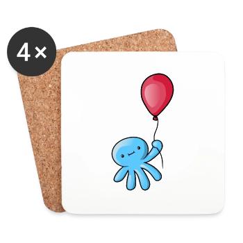 Niedliche kleine Kawaii Oktopus Ballon Meer Kraken - Untersetzer (4er-Set) - Weiß - Vorne