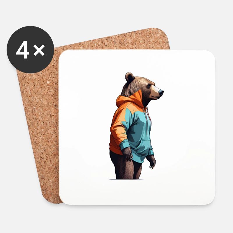 Bär mit Hoodie - Untersetzer (4er-Set) - Weiß