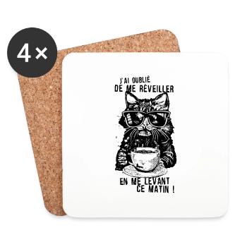 chat humour reveiller matin cafe tasse levant oubl - Dessous de verre (lot de 4) - blanc - Devant