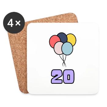 20. 20 ANS. 20e ANNIVERSAIRE. ANNIVERSAIRE 20 ANS. - Dessous de verre (lot de 4) - blanc - Devant