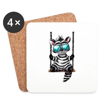 Süßes Zebra auf der Schaukel Coole Sonnenbrille - Untersetzer (4er-Set) - Weiß - Vorne
