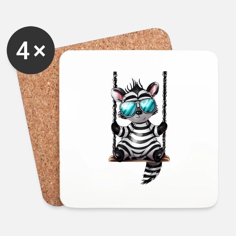 Süßes Zebra auf der Schaukel Coole Sonnenbrille - Untersetzer (4er-Set) - Weiß