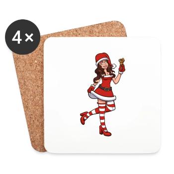 Père Noël femelle - Dessous de verre (lot de 4) - blanc - Devant