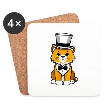 Cute lion with a hat and bow tie - Coasters (set of 4) - white - Front