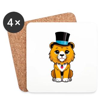 Petit Lion avec un chapeau - Dessous de verre (lot de 4) - blanc - Devant