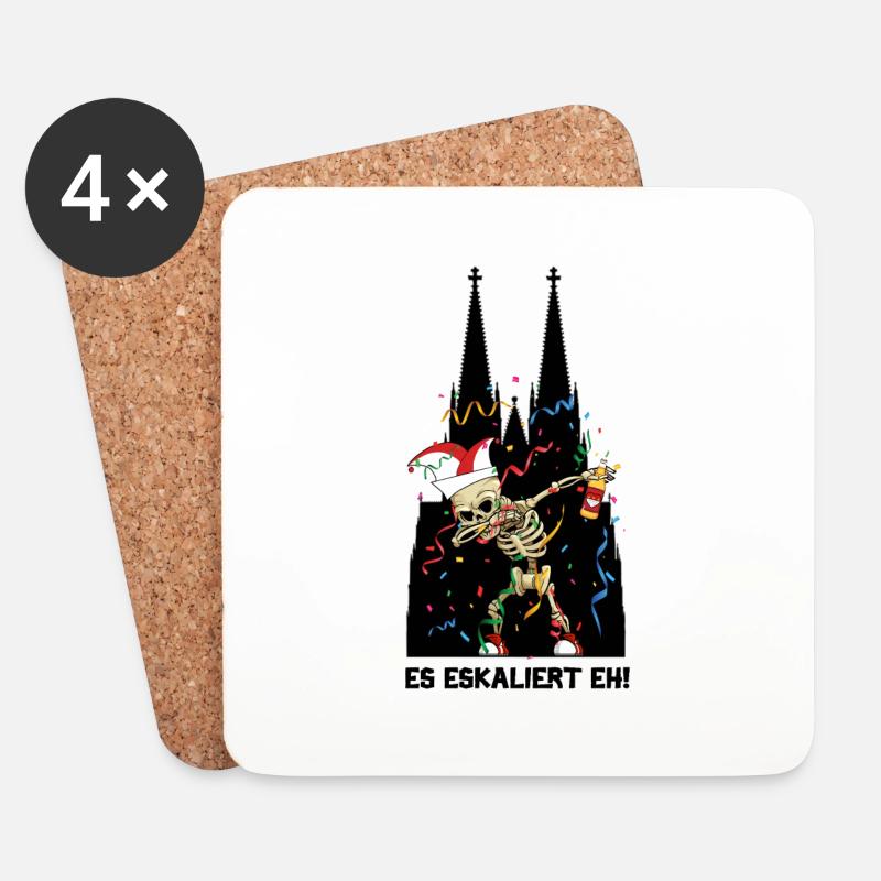 Carnaval Kölle Alaaf Dabbing Squelette Fun - Dessous de verre (lot de 4) - blanc
