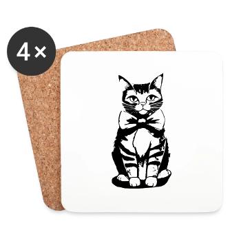 Chat avec noeud papillon autour du cou - Dessous de verre (lot de 4) - blanc - Devant