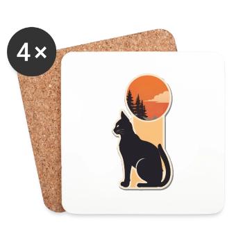 Niedlicher Katzen-Vintage-Sonnenuntergang - Untersetzer (4er-Set) - Weiß - Vorne