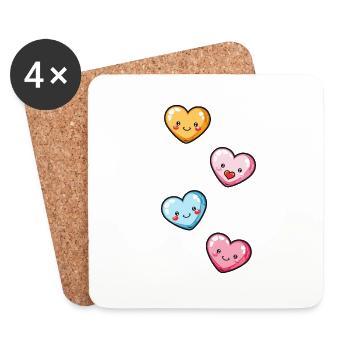 Coeurs Amour Coloré - Dessous de verre (lot de 4) - blanc - Devant