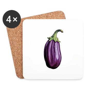 Aubergine allongée - Dessous de verre (lot de 4) - blanc - Devant