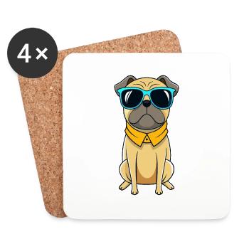 Cooler Mops mit Sonnenbrille - Untersetzer (4er-Set) - Weiß - Vorne