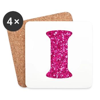 Lettre i rose pailleté - Dessous de verre (lot de 4) - blanc - Devant