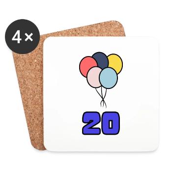 20. 20 ANS. 20e ANNIVERSAIRE. ANNIVERSAIRE 20 ANS. - Dessous de verre (lot de 4) - blanc - Devant