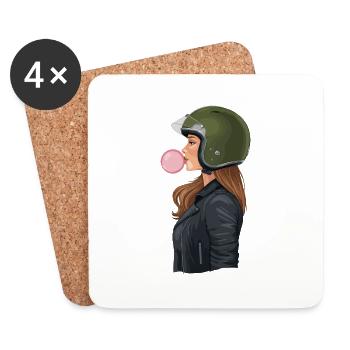 Coole Motorradfahrerin Bikerin kaut Kaugummi - Untersetzer (4er-Set) - Weiß - Vorne