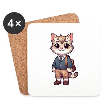 Cute Schoolboy Cat - Coasters (set of 4) - white - Front
